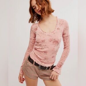 We The Free Pink Floral Textured Top